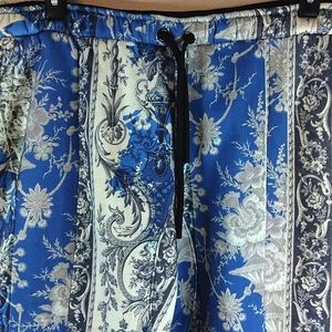 Gary Graham 422 unisex patched carpet pants 3X. Blue Brown cream floral Bohemian